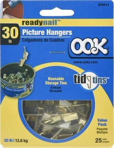 Ook 50611 Standard Picture Hook 30 lb Steel, Brass-Plated (25-PACK) - Picture 1 of 3