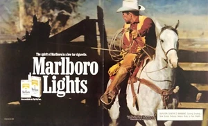 1989 Vintage 2-Page Ad Marlboro Lights Cigarettes Centerfold Cowboy Horse Chaps - Picture 1 of 4