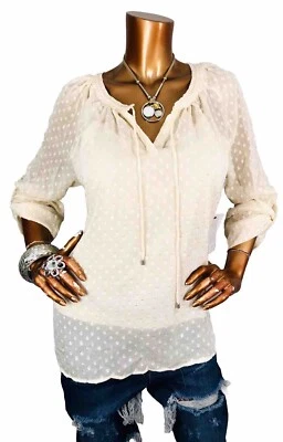 Liz Claiborne L Top NWT Textured Dots Lined Blouse Lite Wgt Ivory Soft Easy Wear - Image 1 of 4