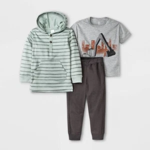 Carters Toddler 3pc Striped Hooded Long Sleeve T-Shirt & Jogger Pants Set - 2T - Picture 1 of 7