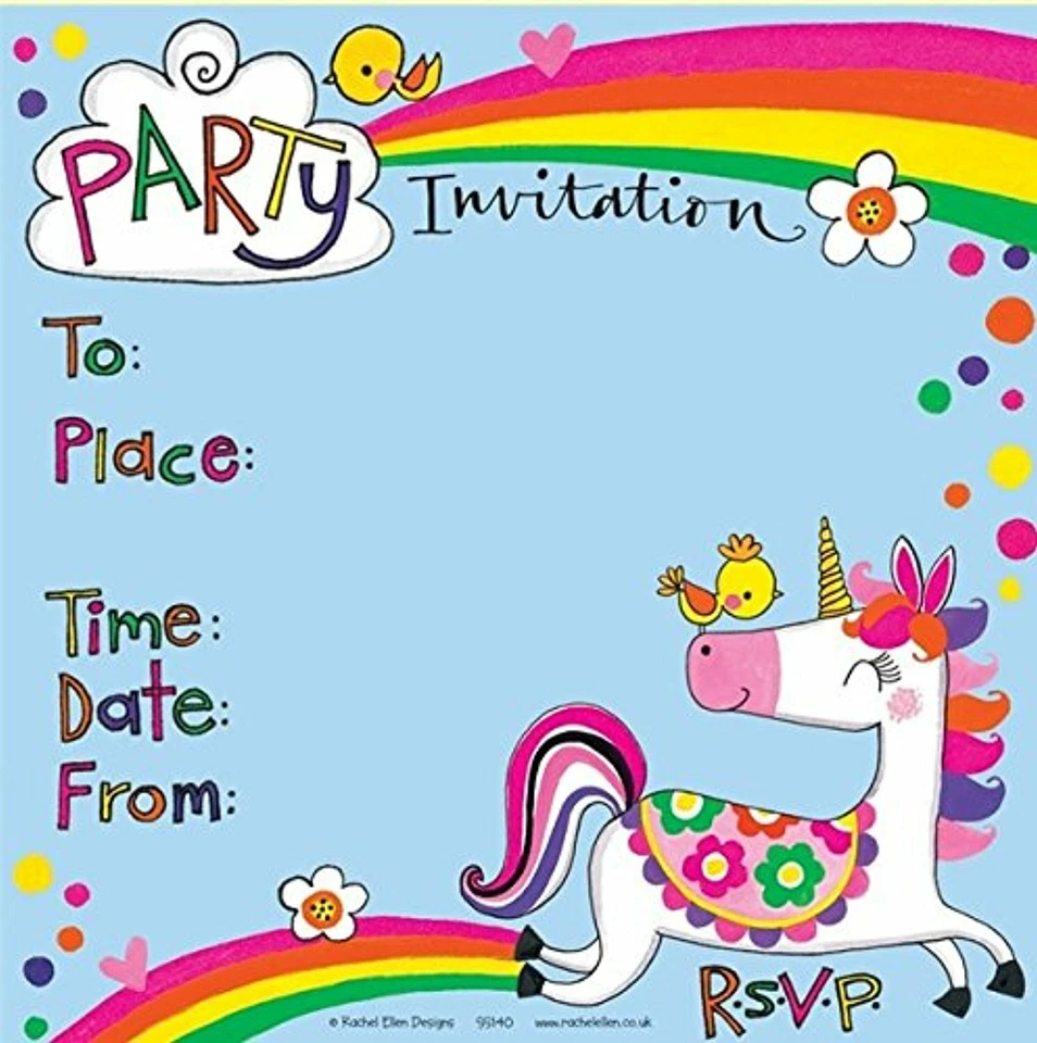 Invitaciones a fiesta para niños - unicornio y arco iris - 8 invitaciones a fiesta y envidia... Foto 1 de 1