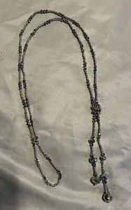 long Dark Gray beaded Knotted tassle necklace, Sparkly, Statement Piece L3 - Picture 1 of 12