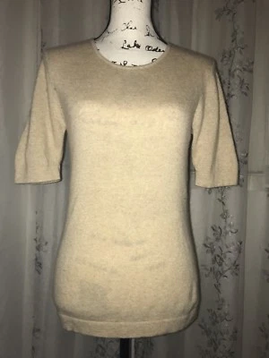 Bloomingdale's Sutton Studio 2-Ply 100% Cashmere Beige Crew Neck Sweater Size L - Image 1 of 4