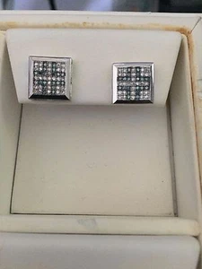 Blue & White Color Diamonds 1/3 Carat Mens Stud Earrings100% Natural 14K W Gold - Picture 1 of 1