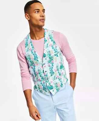 Bar III Mens Medium Slim-Fit Floral Print Blue Pink Flowers Suit Casual Vest - Image 1 of 4
