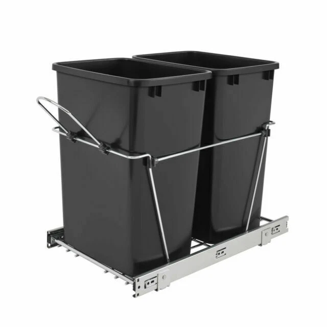 Rev-A-Shelf RV-18KD-18C 35Qt. Black Pullout Waste Containers - 2 Pieces