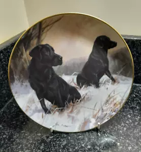 Franklin Mint Plate - Winter Watch  - Black Labradors by John Trickett - Picture 1 of 4