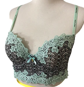 Daisy Fuentes Long Line Push Up Bustier 36D Black Green Bra Charm Back Closure - Picture 1 of 16