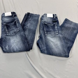 2 Pair Southpole Mens Jeans Acid Washed Moto Distressed  Skinny Jeans Size 34x32 - Picture 1 of 24