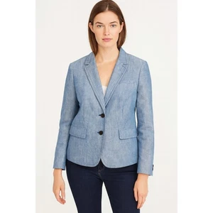 J.Crew Women's Blazer Size 12 Blue Cotton Lined Jacket Notch Lapel Two Button - Picture 1 of 11