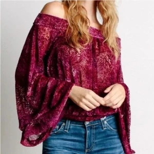 Free People Ginger Berry Samt Burnout Top Gr. M Schulterfrei - Bild 1 von 9