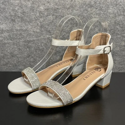 Vonair Sandals Girls Size 3 EU 35 White Rhinestone Strap Low Heel Wedding Party - Image 1 of 4