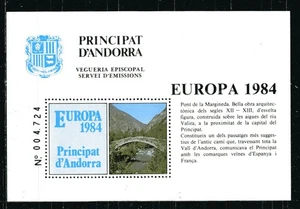 SPANISH ANDORRA 1984 PRIVATE ISSUE EUROPA CEPT, ANCIENT BRIDGE S/S, NUMBERED MNH - Picture 1 of 1