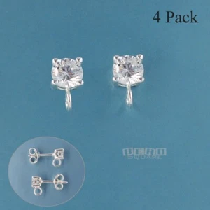 2 pares de aretes redondos de plata de ley de 4 mm de circonita cúbica, lazo abierto #33517 - Imagen 1 de 3