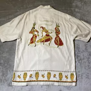 Tommy Bahama Hemd Herren Größe Medium Elfenbein 100 % Seide Hawaii Tanzen Hula Mädchen - Bild 1 von 7