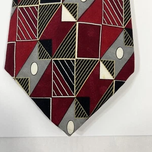 George Machado Mens Tie  4 in W x L 62 Silk Burgundy Black Gray White Abstract - Picture 1 of 10
