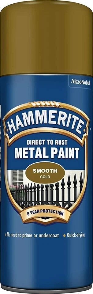 Hammerite Smooth Direct To Rust Metal Paint Quick Drying Gold 400ml Aerosol