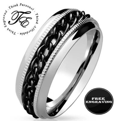 Custom Engraved Men's Chain Spinner Promise Ring or Wedding Ring - Image 1 of 4