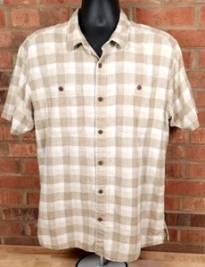 Patagonia Mens Large Beige Brown Hemp Cotton Button Up Shory Sleeve Shirt - Picture 1 of 7