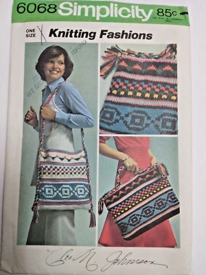 Shoulder Bag Tote Purse Knitting Fashions 6068 Simplicity Pattern UC VTG Aztec - Image 1 of 4