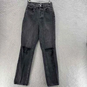 Pacsun Dad Jean Youth 22 Black Distressed Destroyed Button Fly Rigid 100% Cotton - Picture 1 of 15