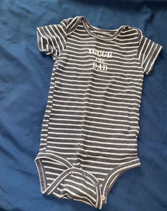 ^ONE-PIECE   says ""TOUGH LIKE DAD""  GREY STRIPED  CARTER'S 18 MTH    PRE-OWNED - Picture 1 of 3