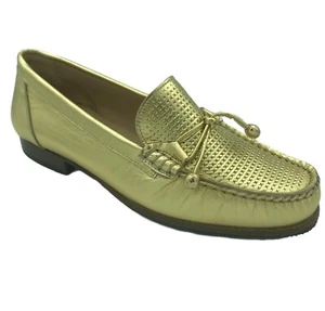 HB Shoes Ladies Leather Gold Slip On Moccasins Tassel Loafers Formal Size 6.5 40 - Picture 1 of 3