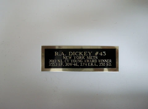 R. A. Dickey Mets 2012 Cy Young Baseball Card Plaque Nameplate 1" X 3" Cover