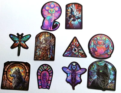 STAINED GLASS #A Sticker Beautiful Image Picture 10Pcs Decal Phone Bottle Laptop - Image 1 of 4