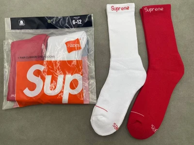 SUPREME/Calcetines blancos y rojos/Dos pares de envases/Genuinos/Nuevos a la marca Foto 1 de 4