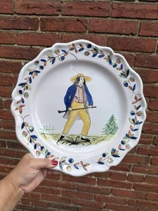 Vintage French Potter Large 12" Charger Plate - Man w/ Stick La Malicorne Sarthe - Picture 1 of 10