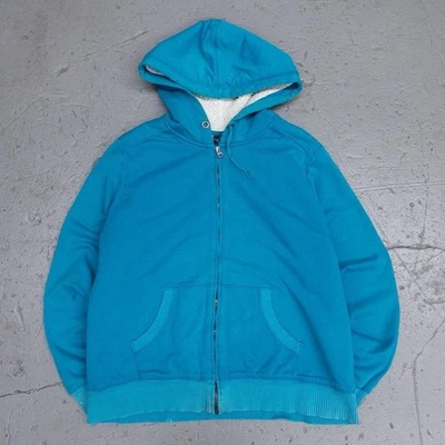 Vintage Y2K Women's Faded Glory Distressed Blue Sherpa Lined Hoodie XL - Image 1 of 4