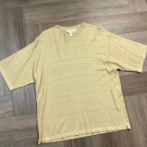 Vintage Norm Thompson Seide Strick Top Herren XL Beige Strukturiert Kurzarm Edel - Bild 1 von 7
