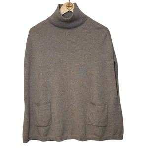 Brazeau Tucot Damen 100% Kaschmir Mock Poncho Pullover Taschen Beige Größe 1 - Bild 1 von 9