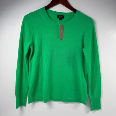Suéter J Crew 100% Cachemira Verde Manga Larga Cuello Redondo Mujer Pequeño Nuevo LEER Foto 1 de 4