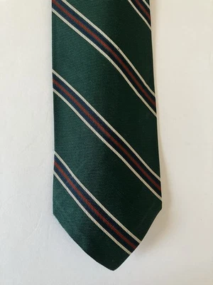 Bill Blass Lord & Taylor Men's Necktie Tie Silk Repp Green Red White Stripe 57" - Image 1 of 4