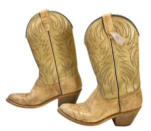 VTG Leather Cowboy Boots 2 Tone Shaft Embroidery Size 6 Stockman Heel Pull Tabs - Picture 1 of 7