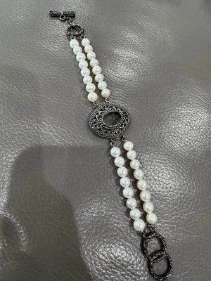 Sterling Silver 13x9mm Oval Semi Mount Bracelet Tennis Bracelet With Real Pearls - Image 1 of 4