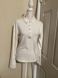 J. Crew NWT Ivory Refined Rib Long Sleeve Collared Polo Shirt L - Picture 1 of 6