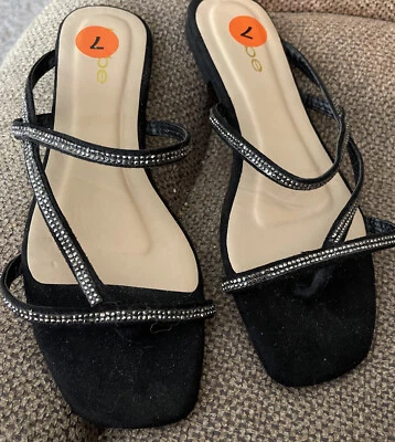 Sandalias/Planas Bebe Dama Slide/Mujer Talla 7/Negro/Estrás Diamante/NUEVAS Foto 1 de 4