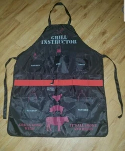 Grill Instructor Man Apron w/ Bottle Cell Phone Pocket Black With Bottle Opener - Picture 1 of 5