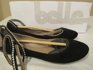 Belle Sigerson Morrison Black APACHE Flat Shoe Rhinestone ANKLE Strap 6B NEW - Picture 1 of 6