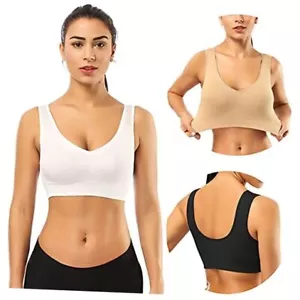 Sports Bras for Women, Seamless Comfortable X-Large 03-3 Pack Black Nude White - Picture 1 of 7