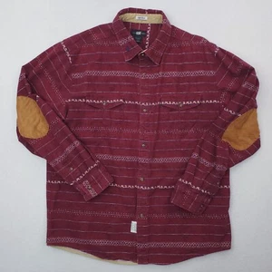 Rock Smith Shirt Men XXL Burgundy Flannel Southwestern Aztec Striped Elbow Patch - Picture 1 of 18