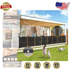 Adjustable Indoor/Outdoor Retractable Gate - 34” Tall & 150” Wide, Easy Install - Picture 1 of 8