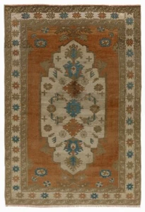 4.5x9.5 Ft Vintage Handmade Village Rug, Ca 1950, Wool Carpet in Soft Colors - Picture 1 of 4