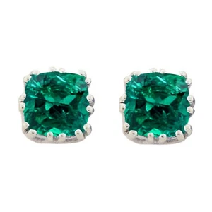 2.50Ct Cushion Shape Natural Zambian Emerald Women's Studs In 14KT White Gold - Picture 1 of 1