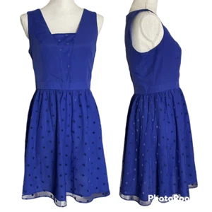 Flocked Dot Cobalt A-Line Dress EUC L Blue Jewel Tone Sapphire Sleeveless - Picture 1 of 9