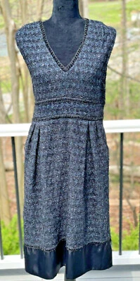 Vestido Adam Lippes forro de seda lã metálica tamanho 12 feito em Nova York - Imagem 1 de 4