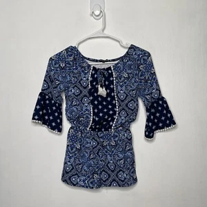 My Michelle Romper Girls Size Small 7 Blue 3/4 Bell Sleeve One Piece Patterned - Picture 1 of 5